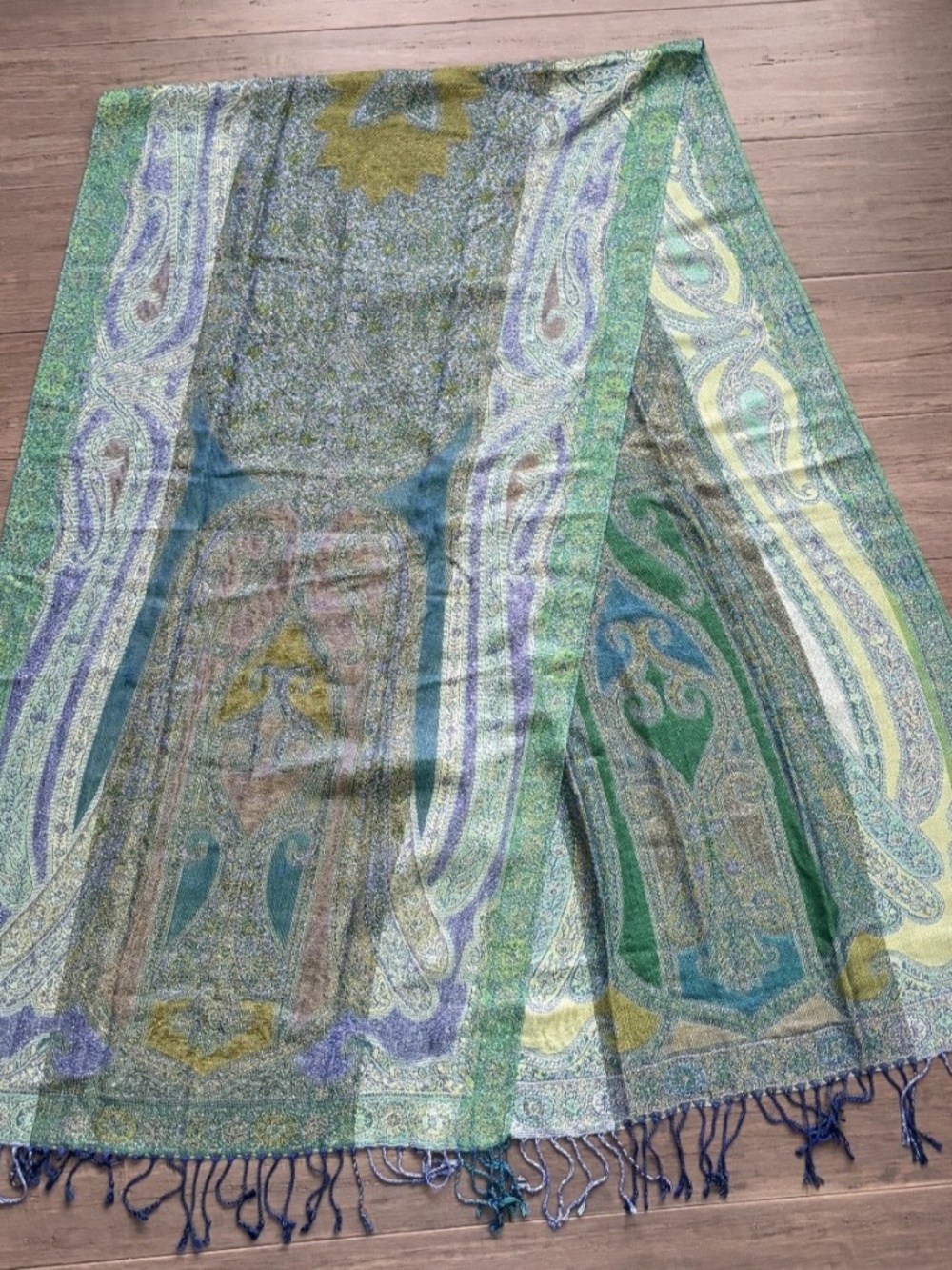 Women's Multicolor Printed Scarf Shawl Wrap Blue Green Purple Fringe